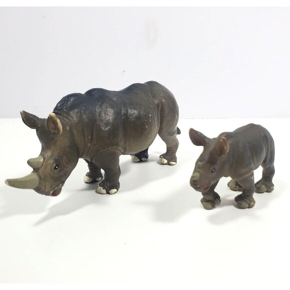 Safari Ltd White Rhino Mom & Baby 1996 Figure Lot - Picture 2 of 16